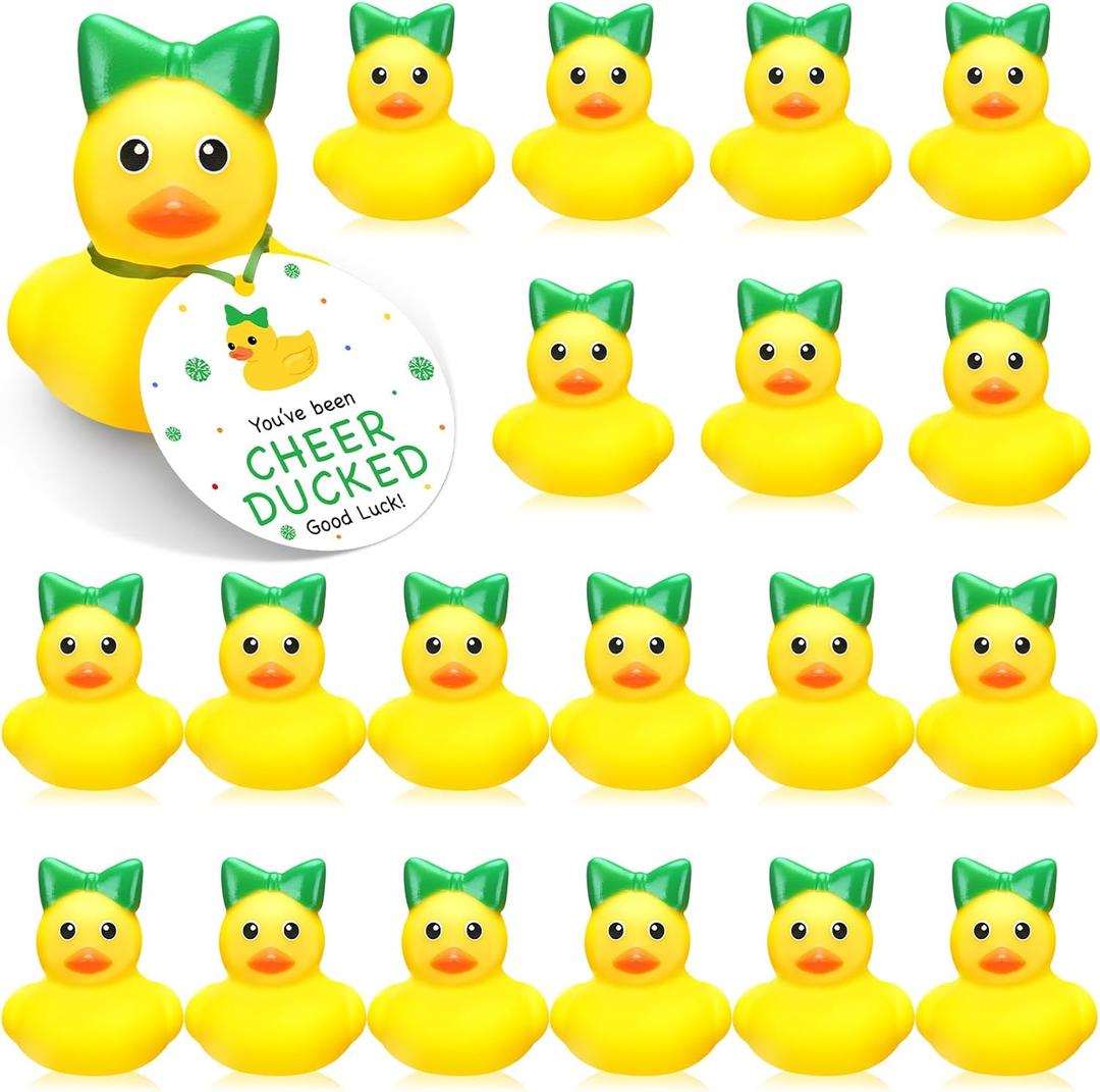 20 Pcs Cheer Team Gifts Bulk with Tags Cheerleader Rubber Duck You've Been Cheer Ducked Cheerleader Team Inspirational Gift(Green)