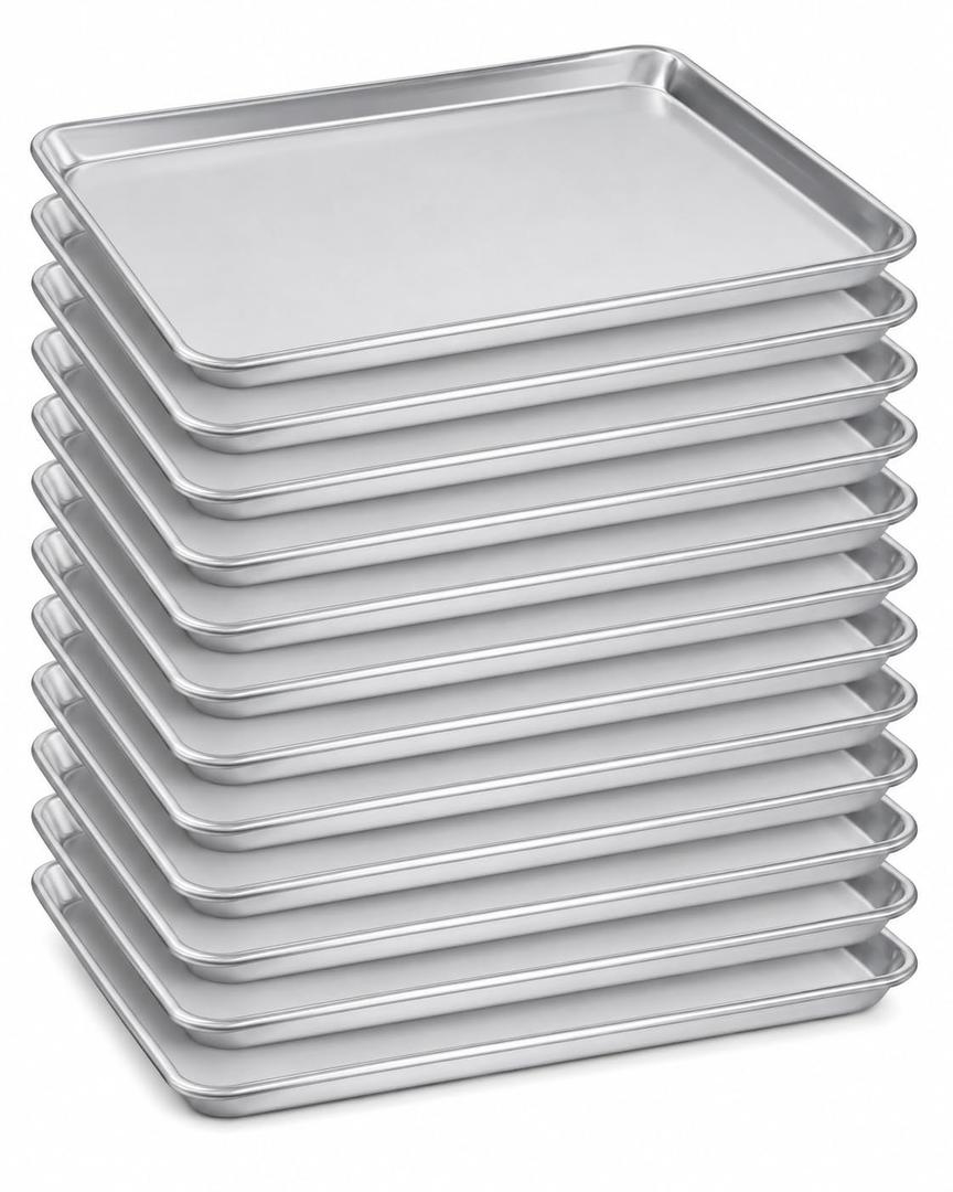 New Star Foodservice Commercial-Grade 18-Gauge Aluminum Sheet Pan/Bun Pan, Half Size, 13 x 18 x 1 Inch, Pack of 12