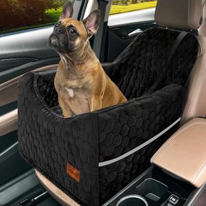 Dog Car Seat for Small/Medium Dogs, Memory Foam Dog Booster Seat, Travel Safety with Washable Removable Cover, Storage Pockets for Dogs up to 35 lbs(Black)