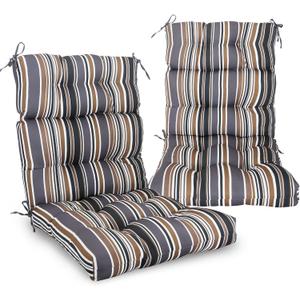 EAGLE PEAK Tufted Outdoor/Indoor High Back Patio Chair Cushions, Set of 2, 46'' x 22'', Brown Stripe