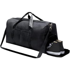TINNIVI Sports Gym Bag Large Travel Duffel Bag Waterproof Weekender Overnight Tote Carry On Bag with Wet Pocket & Shoes Compartment for Men Women Lightweight Adjustable Strap (Black)
