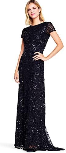 Adrianna Papell Womens Short-Sleeve All Over Sequin Gown 14