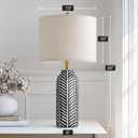 BOBOMOMO 26" Farmhouse Black Table Lamps Set of 2 Rustic Resin Lamps with Vintage Leaf Pattern and Linen Shades, Black Bedside Lamps for Bedroom, Living Room, Office, Entryway, Console Table