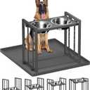Elevated Bowls for Medium Breed: 4 Height Adjustable Raised Bowl With Metal Stand, Feeder Station With 2 Stainless Steel Bowls for Small Medium and Large Size Dogs, Grey With Feeding Mat (Medium (Capacity: 5 Cup*2))