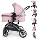 2-in-1 Baby Stroller with Bassinet Mode - Folding Infant Newborn Pram with Reversible Seat - for 0-36 Months Baby Girl Pink