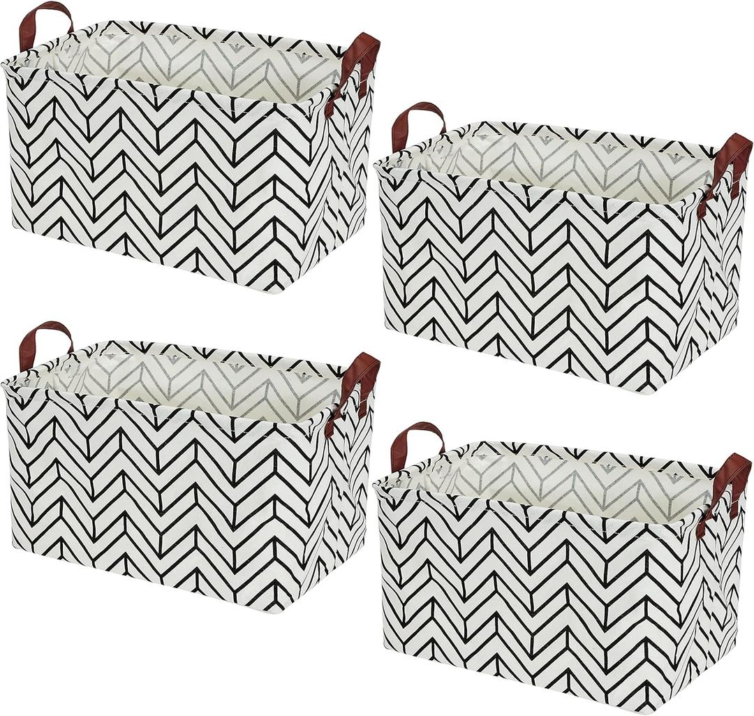 Kingrol 4 Pack Foldable Storage Baskets with Handles, Waterproof Storage Bins for Home, Office, Nursery, Laundry Organizers, 15 x 10.25 x 9.75 Inch