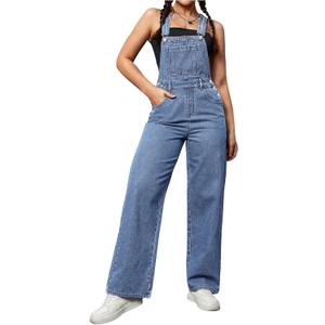 WDIRARA Women's Denim Overalls Adjustable Strap Jean Jumpsuit Bib Overalls M