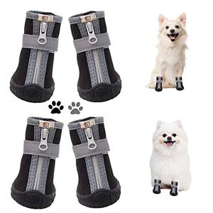 Dog Shoes for Small Dogs, Puppy Dog Boots & Paw Protector for Winter Snow Day, Summer Hot Pavement, Waterproof in Rain Weather, Ourdoor Hiking, Indoor Hardfloors with Anti Slip Sole 4PCS/Set Size 2