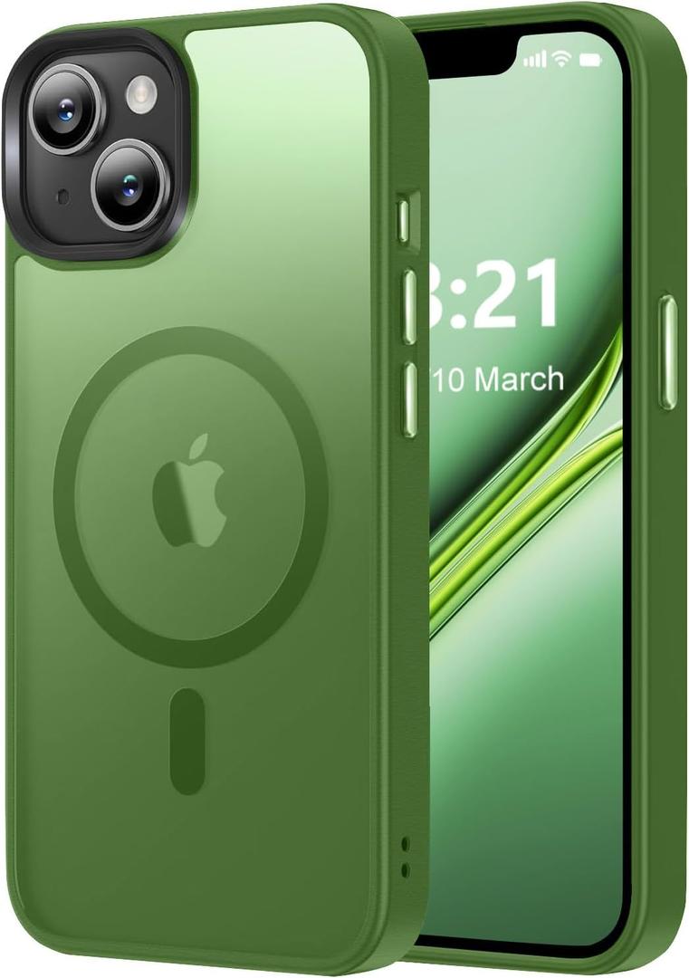 Magnetic for iPhone 13 Case/iPhone 14 Case, [Compatible with Magsafe & Military-Grade Protection] Slim Translucent Matte Phone Case for iPhone 13/14 6.1 inch,Midnight Green