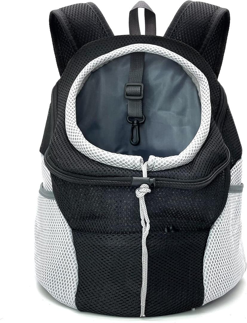 Fhiny Dog Carrier Backpack, Comfortable Doggy Front Backpack Pet Puppy Carrier Travel Pack with Breathable Head Out Design and Padded Shoulder for Walking Biking Hiking Camping (Medium: 5-8lbs, Black)
