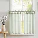jinchan Tie Top Linen Kitchen Curtains 36 Inches Striped Tier Curtains Farmhouse Modern Cafe Style Small Window Treatments Airy Light Filtering Rod Pocket for Living Room Bathroom 2 Panels Sage Green