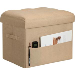 BelugaHelper Ottoman with Storage, Small Storage Ottoman Foot Rest with Thicker Foam Padded Seat. Foldable Linen Cloth Foot Stool for Living Room Bedroom, Holds Up to 300 lbs, 17x13x13IN(Beige)