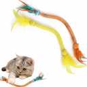 Cat Toys for Indoor Cats  2 Pack Feather Toys with Pom-Pom & Bells, 19.5 Inch Teething Cat Toys Bundle for Chew, Cat Spiral Spring, Kitten Teething Toys (Multi-Color)