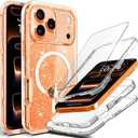 Coolwee Magnetic Bling Full Protective for iPhone 17 Pro Max Case [Non Yellowing] Heavy Duty Compatible with MagSafe Crystal Clear Glitter 3 Piece Full Body Protection Rugged Shockproof for Women Girl