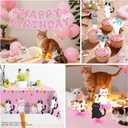 213pcs Cat Birthday Decorations, Complete Paper Tableware Set Includes 350gsm Plates 24 Cupcake Toppers and 2 Waterproof Tablecloths, Cat Themed Birthday Party Decorations for 25 People