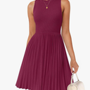 ZESICA Women's Summer Sleeveless Mini Dress 2025 Crewneck Knit A Line Pleated Swing Casual Basic Short Dress, Size Small