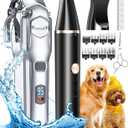 oneisall Dog Grooming Kit for Heavy Thick Hair, with Stainless Steel Blade and Paw Trimmer, Low Noise Rechargeable Cordless Waterproof Dog Clippers for Grooming Animals&Pets