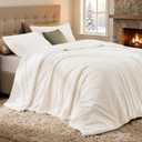 Fleece Comforter Set King Size-Super Warm & Lightweight Fluffy Winter Comforter (98"x106"), Luxury Fuzzy Cream white Bed Set with 2 Pillowcases