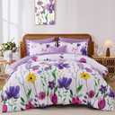 Annibedding Purple King Size Comforter Set, 8 Pieces Soft Microfiber Floral Bed in a Bag Comforter Bed Set with Pillowcase and Sheets for All Season(90"x104")