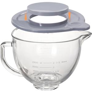 5QT Glass Bowl Compatible with KitchenAid 4.5 and 5-Quart Tilt Stand Mixers,Glass Mixing Bowl with Lid, Measurement Markers and Handle, Dishwasher Safe
