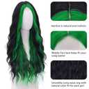 WECAN Green Wig - Black and Green Wigs for Women Long Natural Wavy Synthetic Wig Heat Resistant Fiber Wigs for Daily Party Halloween Cosplay