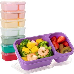 8 Pack Wheat Straw Snack Containers with Lids, 2-Compartment Reusable Bento Boxes for Meal Prep, Travel, Camping, and On-the-Go Snacks, Leak-Proof & Dishwasher Safe (8 Colors)