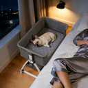 Bedside Dog Bed, Cosleeper Pet Dog Bed with Removable Washable Cushion Adjustable Height, Extension for Human Bed for Small & Medium Puppy & Cat