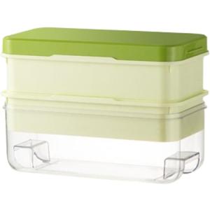 Silicone Ice Cube Tray with Easy-Push Release Extra Large Ice Maker for Freezer (2 Layers Set, Green)