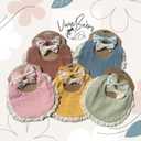 Baby Girl Gift Set, Muslin BoHo Bib with Lace and Matching Bows, Absorbent Cotton Adjustable Bib for Newborn Infant Toddler (Dusty Blue)