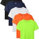 QWE 5 Pack Boys Shirts Youth Dry Fit Shirts Athletic Short Sleeve T Shirts Boys' Activewear Tops for Youth Teens 14-16 Years