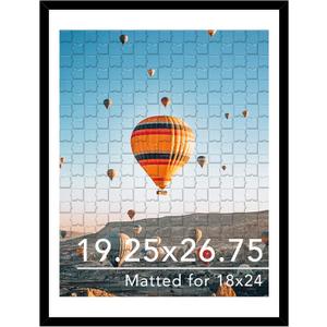 19.25x26.75 Puzzles Frame Black, Display 18x24 with Mat or 19.25 x 26.75 without, Wall Hanging 19.25 by 26.75 Picture Frame for Poster Photo Canvas Picture Puzzles, Black