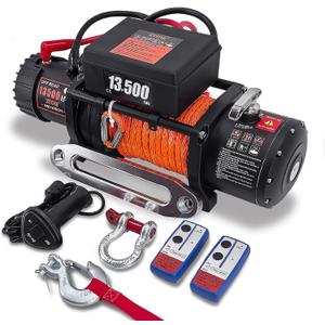 Winch13500lbs 12V WaterproofElectric Winch Synthetic Rope Electric Winch Towing Winch Boat Trailer Winch SUV 4-Wheel Drive Off-Road Vehicle with Remote Control 3/8 Synthetic Rope (Dark-Orange)