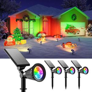 4 Pack Christmas Color Change Solar Spotlights Outdoor Waterproof Led Landscape Spot Lights Uplighting for Gingerbread Man, Snowman, Reindeer, Decorations, Holiday Ambient Lighting Lawn, Yard, Garden