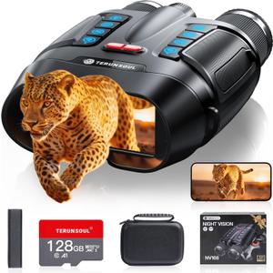 Night Vision Goggles - Smart APP 4K Night Vision Binoculars, 10000mAh Battery, 128GB Card for Photo and Video, 3'' UHD Screen & 8X Zoom Binoculars for Camping, Hunting, Security (Black)