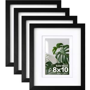 Egofine 8x10 Picture Frames 4PCS, Made of Solid Wood Display 4x6 and 5x7 with Mat Covered by Plexiglass, for Table Top Display and Wall Mounting Photo frame, Black with Texture