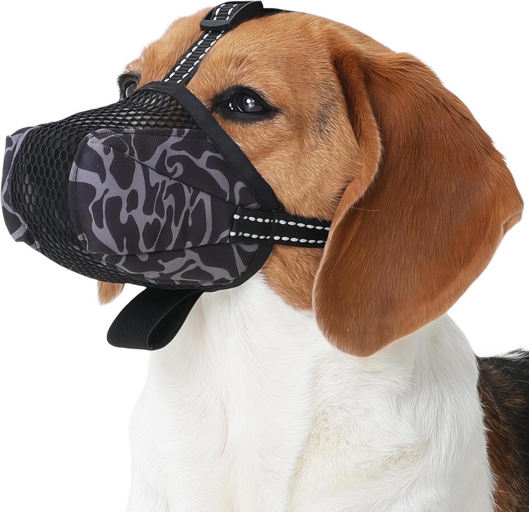 Pezluxe Dog Muzzle, Mesh Soft Muzzle for Small Medium Large Sized Dogs, Breathable Reflective Adjustable Dog Mouth Guard for Scavenging Grooming Biting Chewing Walking Vet Visits, Black, M
