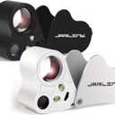 JARLINK 2 Pack 30X 60X Illuminated Jewelers Loupe Magnifier, Foldable Jewelry Magnifier with Bright LED Light for Gems, Jewelry, Coins, Stamps, etc (White & Black)