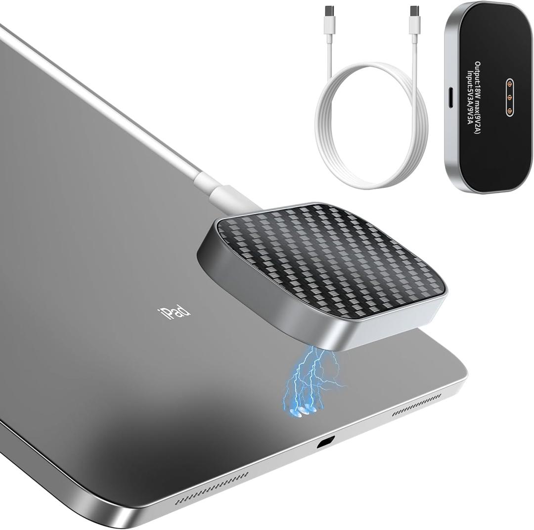 Magnetic Wireless Charger for iPad Pro iPad Pro 11 (2024/2025 M4) ONLY, 18W Fast Charging Smart Connector Charger, Aluminum Alloy Wireless Charging Pad with USB-C Cord Cable