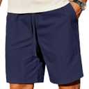 COOFANDY Men's Casual Shorts Elastic Waist Drawstring Lightweight Summer Beach Shorts (Medium, Navy Blue)