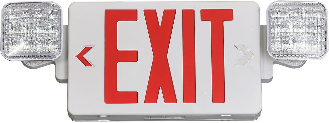 GZRUIYANG Exit Sign with Emergency Lights Red, LED Emergency Exit Light with Battery Backup, UL 924 Certified, AC 120/277V, Commercial Emergency Lights Combo for Business - 1 Pack (White Housing Red Letter)