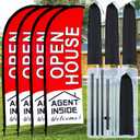 Buryeah 4 Pack Open House Flags Signs for Real Estate Agents 7x5.4 Ft Feather Flag Sign with Flagpole Ground Stake Portable Bag Real Estate Flags Opening Signs Banner Set for Business (Red)