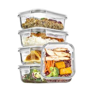 5Pack 22oz Glass Storage Containers with Lids, Glass Meal Prep Food Container Sets with Snap Airtight Lids for Microwave, Oven, Freezer and Dishwasher, Grey
