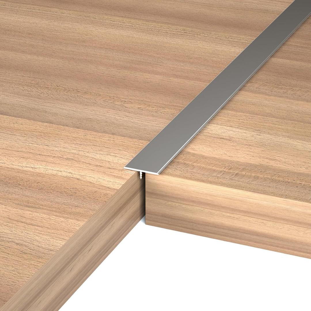 NeatiEase T Molding Floor Transition Strip, Aluminum Laminate Floor Strip Floor Flat Divider Strip for Joining Floor Gaps, Threshold, Floor Tiles, Gray, 4ft x 0.8in (3pcs)