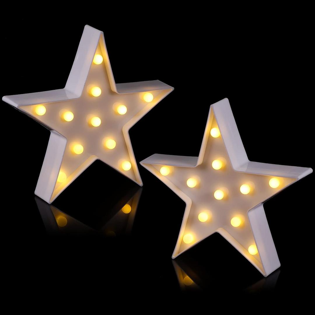 Tarpop 2 Pcs Star Plastic Night Light Battery Operated LED Marquee Light Star Sign Room Wall Lamp for Movie Night Supplies Carpet Party Decorations Christmas Theater(White)