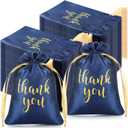 Roowest 100 Pcs Thank You Satin Gift Bags Drawstring Jewelry Candy Pouches for Wedding Bridal Shower Baby Shower Favor Drawstring Bag for Birthday Holiday Party (4 x 6 Inch, Navy Blue)