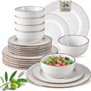 GBHOME Ceramic Dinnerware Sets, 24 pcs Embossed Elegant Stoneware Plates and Bowls Sets, Housewarming Wedding Gift | Dishwasher & Microwave Safe | Dishes Set Service for 8