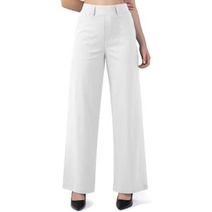 Womens Wide Straight Leg Work Pants Pull On Dress Pants Business Casual Trousers Slacks with Pockets (White, M)