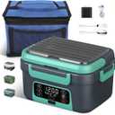 Cordless Electric Heated Lunch Box, 1.5L - 6.3 Cups 20000 mAh 100W Rechargeable Smart Self-Heating Food Warmer with Removable Divider, Spoon, Fork, BPA Free, Portable Lunchbox for Car Travel Office (Green)