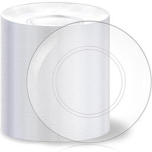 Hioasis 100pcs Clear Plastic Plates for Party - 7.5" Dinner Plates Disposable, Heavy -duty, Classy and Elegant for Wedding