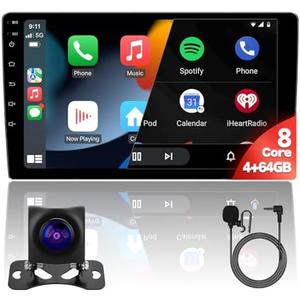 9inch 8Core 4+64GB QLED Full Touch Screen Android Car Radio Audio Video Stereo Player for Double Din Raido with CarPlay Android Auto 4G&WiFi DSP FM&AM BT MirrorLink Split Screen PIP GPS Navigation